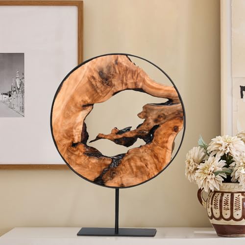 WELLAND Round Cedar Wood Sculpture 13.77" W x 13.77" D x 14" H, Wood Tabletop Sculpture, Irregular Shape décor for Living Room, Bedroom, Home Office - size: Extra Large