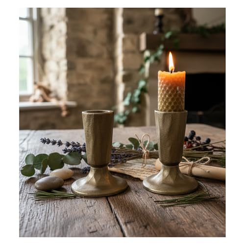 Vintage Brass Cast Iron Candlestick Holders, Set of 2, Classic Farmhouse Rustic Table Centerpiece for Wedding, Dining Room, Fireplace Mantel Home Decor - size: 2 pcs