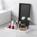 Bathroom Vanity Tray - 11'' Ceramic Rough-Textured Rectangle Countertop Tray, Heavy-Duty Perfume Organizer Plate, Jewelry Ring Tray, Kitchen Soap Dispenser Stone Trays, Black - color: Black
