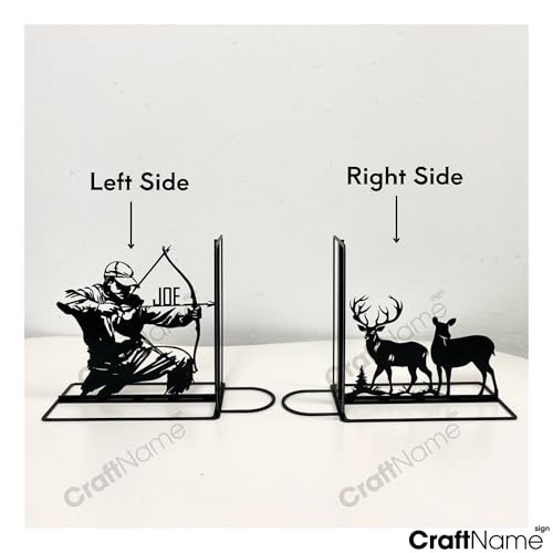 Craftnameisgn Custom Deer Hunting Metal Bookends for Shelves Decorative, Hunter Book Ends Metal Art for Home Office, Book Stopper for Heavy Books, Hunting Book Shelf Holder - color: Design 04