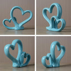 HAUCOZE Double Heart Statue Figurine Love Gifts Decor Modern Sculpture Bookshelf Arts Table Centerpiece Statue Ceramic Crafts 9.5 inch