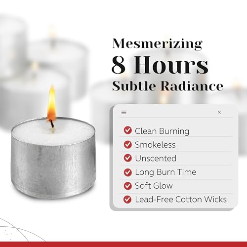 Tea Light Candles in Metal Cups - 8 Hours Clean, Long Burning White Unscented - 250 Votive Candles Bulk for Romantic Dinner, Wedding, Spa & Hotels by PARNOO - style: 250 Pack 8 Hours Burn Time