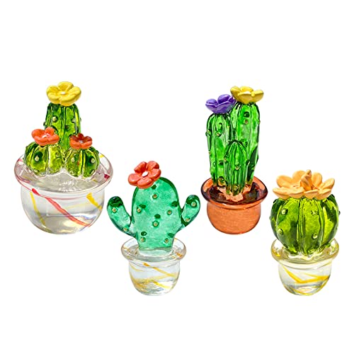 4PCS Handmade Mini Resin Cactus Cute Miniature Cacti Figurines Home Office Desk Tabletop Simulation Plants Decorations Car Interior Dashboard Ornaments