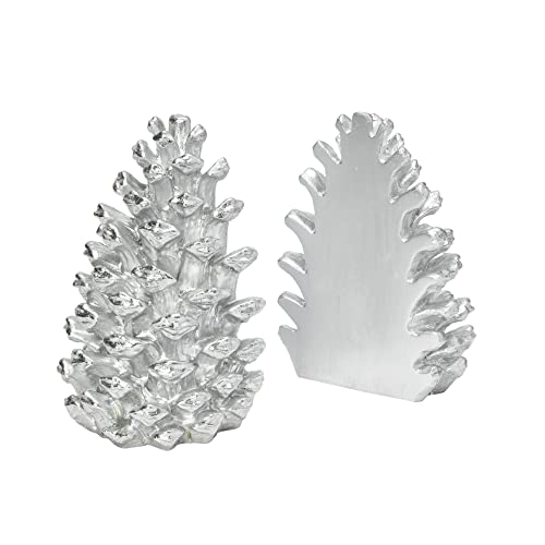 Creative Co-Op Decorative Resin Pinecone Bookends, Silver Finish, Set of 2 - color: Silver