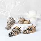 mookaitedecor Natural Grass Flower Jasper Stone Dragon Head Figurine, Gothic Dragon Skull Statue Animal Carving Sculpture for Collection Home Decor - style: Dragon Head