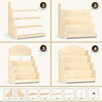 PUERSI Greeting Card Display Stand, Wooden 4-Tier Postcard Display Stand Holder for Sticker, Vendors, Retail Stores, Beige - color: Beige