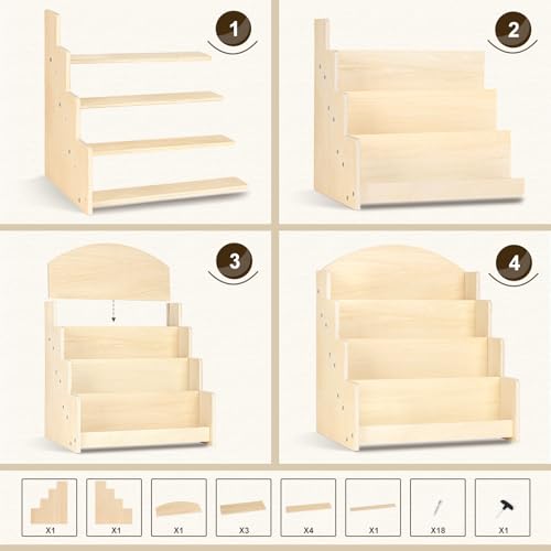 PUERSI Greeting Card Display Stand, Wooden 4-Tier Postcard Display Stand Holder for Sticker, Vendors, Retail Stores, Beige - color: Beige