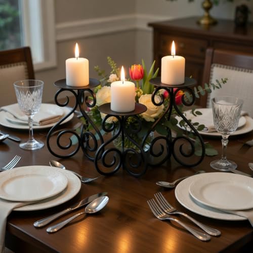 Hosley Illuminate in Style with Our Set of 3 Iron Candle LED Pillar Holders - Large 7 Inches, Medium 6 Inches, Small 5 Inches High for Versatile and Elegant Home Decor - color: Black, size: Height 5"-7" (Set of 3)