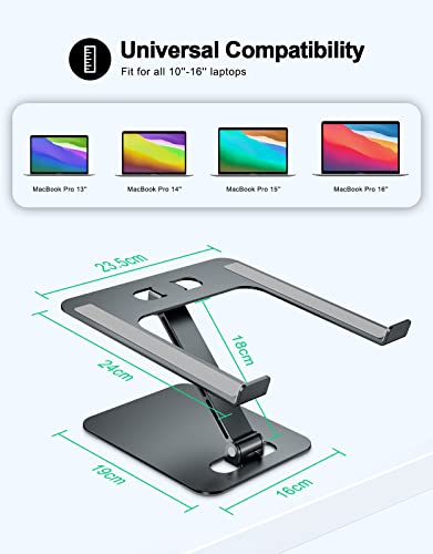 RIWUCT Foldable Laptop Stand, Height Adjustable Ergonomic Computer Stand for Desk, Aluminum Portable Laptop Riser Holder Notebook Mount Compatible with MacBook Pro Air, HP, Dell 10-16"(Gray) - color: Gray