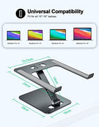 RIWUCT Foldable Laptop Stand, Height Adjustable Ergonomic Computer Stand for Desk, Aluminum Portable Laptop Riser Holder Notebook Mount Compatible with MacBook Pro Air, HP, Dell 10-16"(Gray) - color: Gray