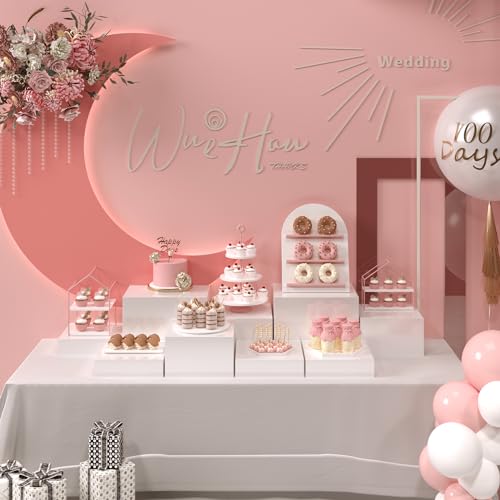 PecMuikee Buffet Risers, Food Risers for Buffet Table, Display Stand Shelf for Catering Dessert Collectibles Jewelry Figures Show, Acrylic Cube Display Nesting Risers with Hollow Bottoms 3PCS