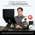 3-in-1 Adjustable Laptop Stand, Book Stand, and Phone Holder - 360° Rotating Display for All Laptops - 2–21" Height for Ergonomics - Office Desk Accessories - Stylish - Patented - Sky Black