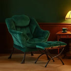 Tiita Lazy Chair with Ottoman, Green Modern Large Accent Chair, Comfy Leisure Sofa Armchair with Ottoman, Reading Chair with Footrest for Bedroom, Living Room, Dorm Rooms, Velvet Green - color: Green