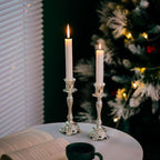 Sziqiqi Silver Plated Candlestick Holders Set of 2 Taper Candle Holders Deluxe Ornate Candle Holders for Shabbat Taper Candles, Candle Centerpiece, Wedding Candles, Christmas Candle, 7.4inch - color: Silver