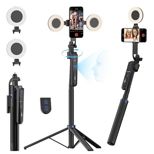 USKEYVISION Auto Face Tracking Tripod 360 Rotation,Phone Tripod for iPhone w/Fill Light,Selfie Stick for iPhone w/Remote Control,70” Phone Holder Video Recording for Content Creators TikTok(UTK-02) - size: UTK-02(with 2 fill lights)