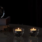 Kitcom Crystal Tealight Candle Holders Pack of 2 for Wedding Party Dinner Table Home Decor Hand-Cut W2.4'' X H1.7'', Clear - size: W2.4''×H1.7''