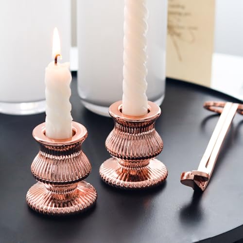 WDHODEC Pink Gold Candlestick Holders 12PCS Glass Taper Candle Holders for Table Centerpiece Colorful Candle Sticks for Spring Wedding, Party and Festival Decoration - color: Pink&gold
