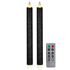 Flameless Taper Candles Flickering with Remote and Timer, 3D Moving Flame Taper Candle Battery Operated to 400 Hours, 9 Inch Window Candles, (Glitter Black) - color: Glitter Black