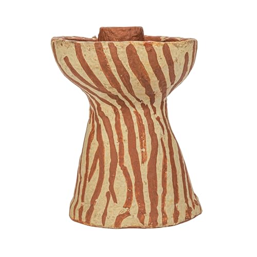 Creative Co-Op Round Decorative Hand-Painted Paper Mache Taper Holder, Brown and Beige