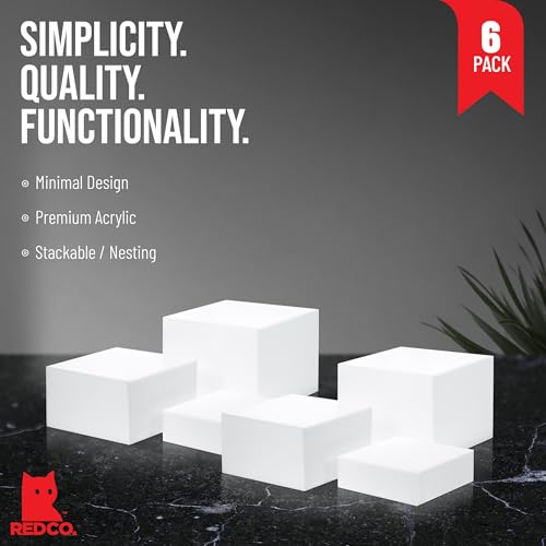 Red Co. Set of 3 Glossy White Acrylic Cube Display Nesting Risers with Hollow Bottoms - 2 Pack - color: White, size: 6",7",8" - 2 pack