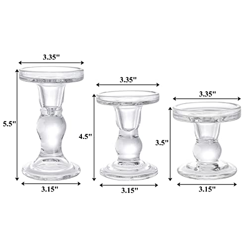 Okllen Set of 6 Glass Candle Holders, Clear Pillar Taper Candlestick Crystal Tealight Candle Holder Stand for Dinner Table, Wedding Centerpieces, Living Room, Home Decor