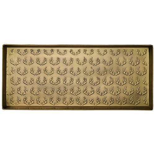 HF by LT Antlers Pattern Metal Boot Tray, 30 x 13 inches, Antique Brass Finish - color: Antlers Pattern, Antique Brass Finish