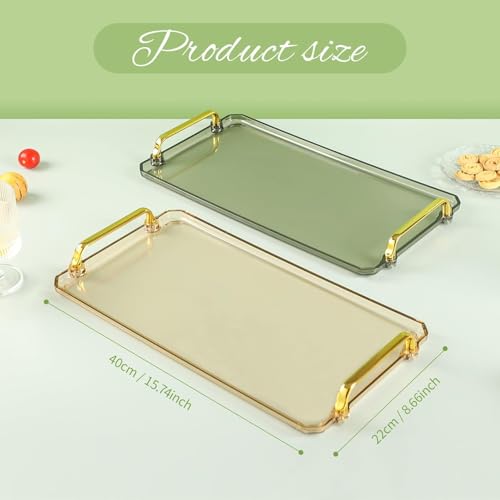 Acrylic Serving Tray with Handles, 16x9 Inch Ottoman Tray, Spill-Proof Coffee Table Tray for Couch, Bedroom & Countertop Decor (Green)