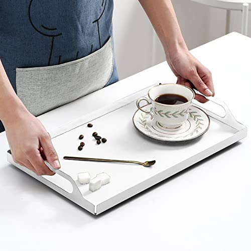 VANRA Metal Serving Tray Portable Bed Tray with Handles for Coffee Table, Living Room, Kitchen and Bathroom (White) - color: White