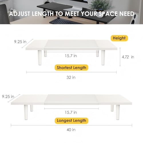 Across-Star Dual-Monitor-Stand-Riser-For-Desk Adjustable Length 32-40 Inch，Large Desktop Computer Monitor Riser For 2 Screens，Desk Shelf Organizer Riser Stand For Computer/Laptop/PC/Printer/TV Black - color: White, size: 32-40‘’ L*9.25‘’D*4.72‘’H