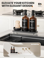 [Luxury] Kitchen Soap Dispenser Set - 16OZ Amber Glass Bottle, Stainless Steel Pump, Instant Dry Tray, Waterproof Labels, Non-Slip Silicone Pad, and Dish Brush | Upgrade for Your Kitchen and Bathroom - color: Amber Bottle + Black Pump