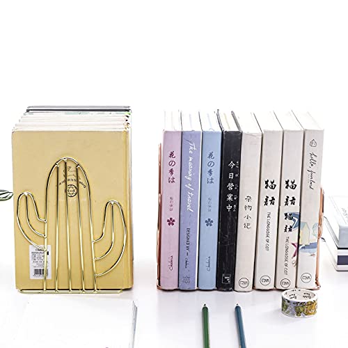 Geometric Bookends Metal Iron Book Ends Cactus Book Holder for Shelf Book Stand Heavy Duty Book Stopper Nonskid Bookend Book Organizer Binder Holder