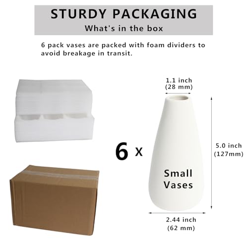 YANLING 6 Pack Small White Vase for Home Decor, 5 inch Modern Ceramic Vases for Pampas Grass, Boho Vase White Vases for Dried Flowers, Wedding Dinner Table Party - color: White-c, size: 6 Pack-Small