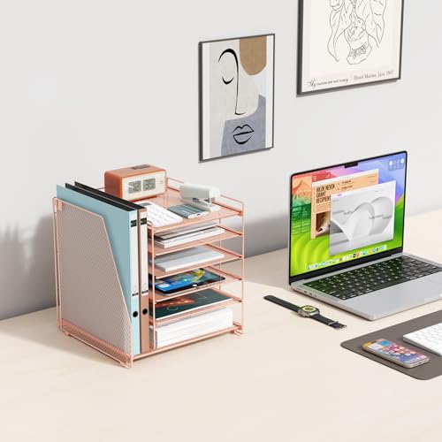 gianotter 6-Tier Paper Organizer With Magazine Holder, Desk Organizers and Accessories, Desk Accessories & Workspace Organizers, File Organizer for Office Supplies Storag (Rose Gold, 6-Tier) - color: Rose Gold, size: 6-Tier