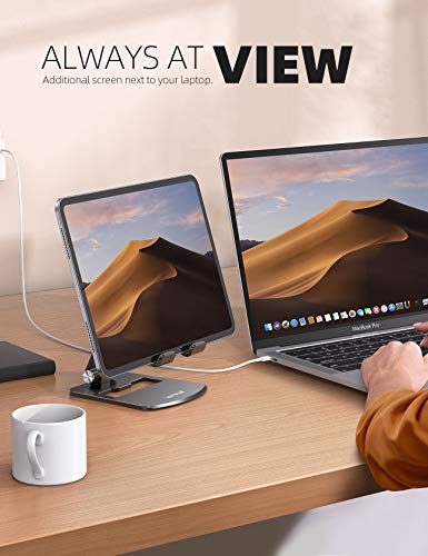 Lamicall Adjustable Tablet Stand Holder - Foldable Phone Dock, 360°Rotating Desktop Tablet Mount Gifts, for 4.7-13" Tablets, iPad Pro 11, 12.9 Air Mini, Tabs, Kindle, iPhone Air 17 Pro Max, Black - color: Black