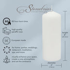 Stonebriar 3 Pack Tall 3 x 8 Inch 80 Hour Long Burning Unscented White Wax Pillar Candles - size: 3" x 8", style: Pack of 3