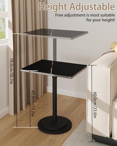 Small Side Table, Height Adjustable Nightstand, Square Indoor Metal Plant Stand, for Living Room, Bedroom, Office, Bathroom, 1 Pack, Black, GBZ001RB-1 - color: Black, size: Rectangle
