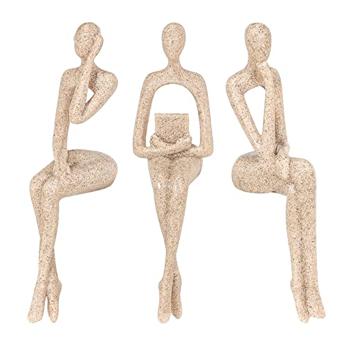 BMLCGJ Thinker Statue Gold Decor Abstract Art Sculpture, Golden Resin Collectible Figurines for Home Living Room Office Shelf Decoration,Great Gifts Ideas (Sitting Posture-Sandstone) - color: Sitting Posture--sandstone