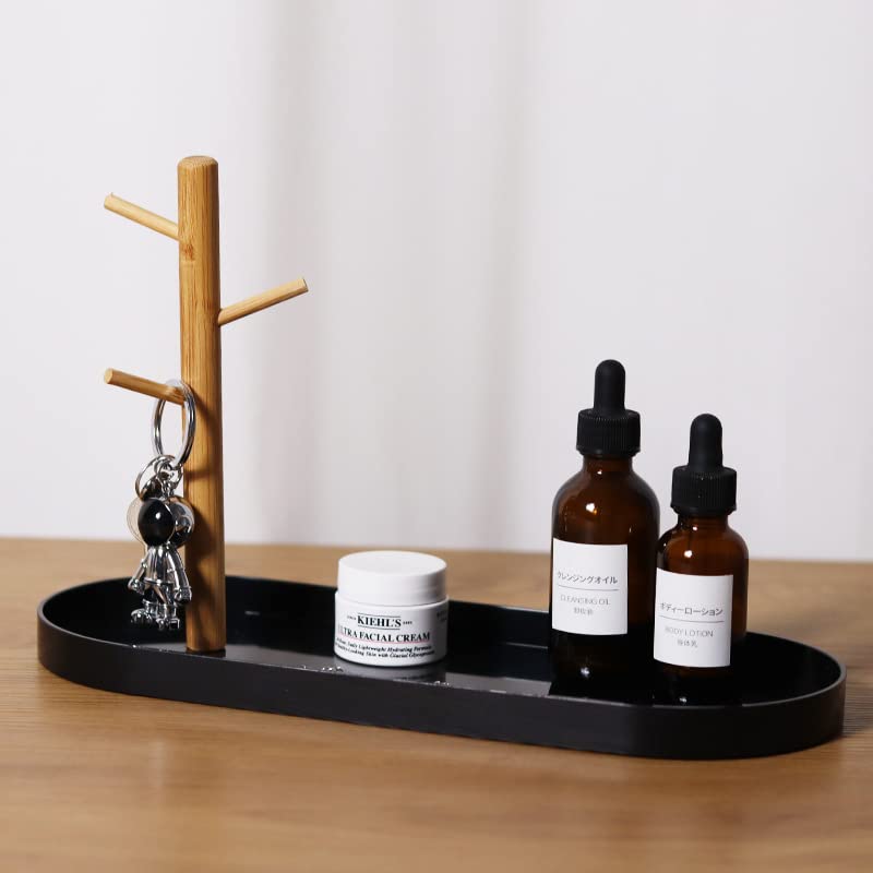 Shinpuru Key Tray & Key Bowl, Jewelry Tray with Wood 3-Tier Hanging Organizer - Multi-Functional Entryway Tray, Perfect for Key Bowl, Ring Holder, Jewelry Dish Organize (Black Oval) - color: Black Oval