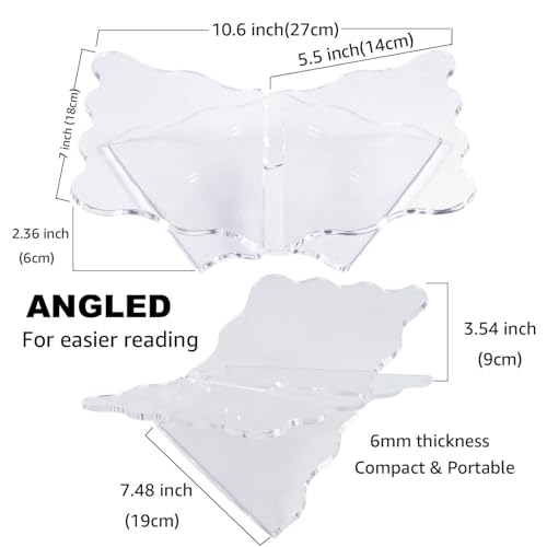 Clear Acrylic Book Holder, Wavy Edge Open Book Stand for Display and Reading Cookbook, Art Book, Bibles, Magazines (11” x 7” x 3.6”) - size: Small