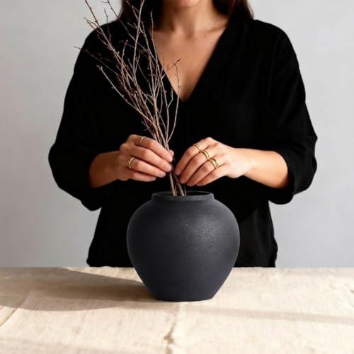 Rustic Ceramic Vase, 8.3" Black Farmhouse Tall Vase, Vintage Vases, Modern Terracotta Decor Vases for Home Decor, Living Room, Entryway, Table Centerpieces, Shelf, Kitchen, Housewarming Gifts - color: Black, size: 8.3in