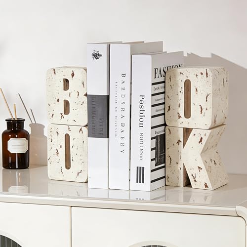 Book Ends Decorative, Book Design, Modern Bookends for Shelves, Non-Skid Heavy Duty Resin Book Stopper for Books, Resin, 1Pair