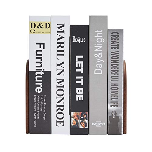 Pandapark Wood Bookends,Non-Skid Bookend for Shelves,Heavy Duty Bookends,Book Stand for Books/CDs,1 Pair - color: Black Walnut-b Plus