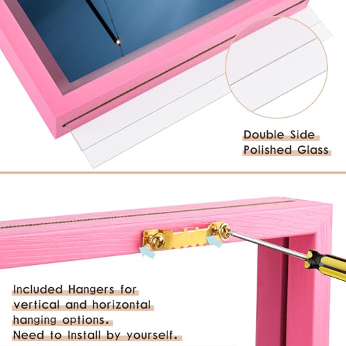 MUYE 10x10 Floating Frame Set of 2,Double Real Glass Square Photo Frame,Display Any Size Photo up to 10x10,Wall Mount or Tabletop Standing,Pink - color: Pink, size: 10x10