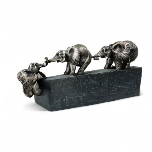 Vaudagio Sculpture Family Ties - Timeless Symbol of Families & Team Togetherness - Ornament 17 inch Long in Grey & Silver - Statue Elephant as a Gift or Decoration - Elephants Stronger Together