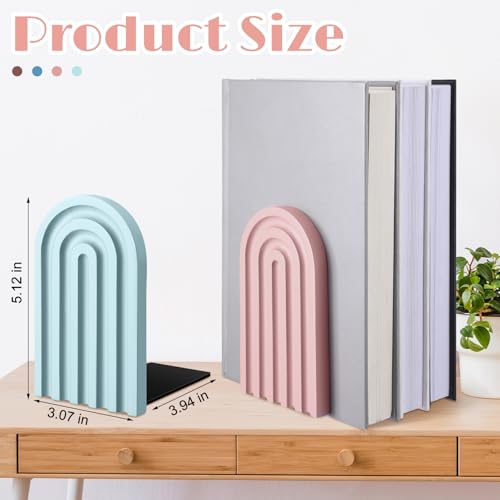 Harloon 4 Pcs Boho Arch Wooden Bookends, Decorative Rainbow Book Stoppers with Non-Slip Metal Base, 5x3x4 Inches, Cute Shelf Decor for Heavy Books, Home Office Study Desk Organizer(Morandi Color) - color: Morandi Color