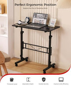 Standing Desk Adjustable Height, Mobile Stand Up Desks with Wheels Small Computer Desk Rolling Desk, Portable Laptop Desk Black Standing Table Sit Stand Home Office Desks 16"x31.5" Height 27"-43.5" - color: Black
