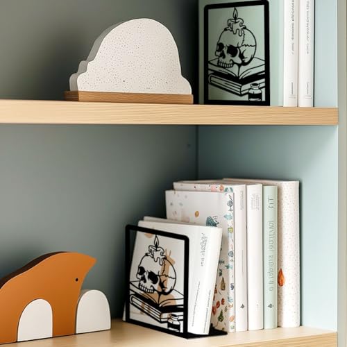 Book Ends Gothic Bookshelf Decor, Vintage Style Skull Decorative Books Bookends for Heavy Books, Novelty Skeleton Human Head Bookends Decorative, Book Supports for Library Decor - style: Skeleton