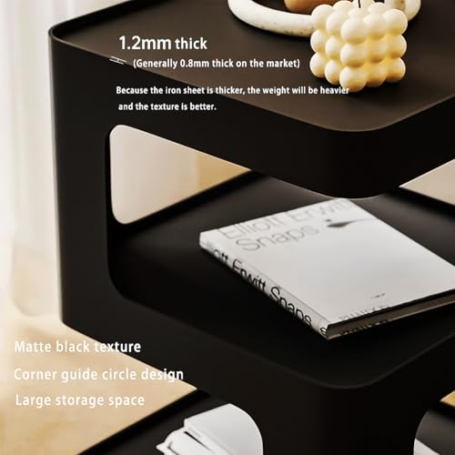 Modern Metal Side Table with Storage,Small End Table for Sofa & Couch,3-Tier Compact Nightstand for Small Spaces,Black Bedside Tables for Living Room & Bedroom,No Assembly Required - color: Black