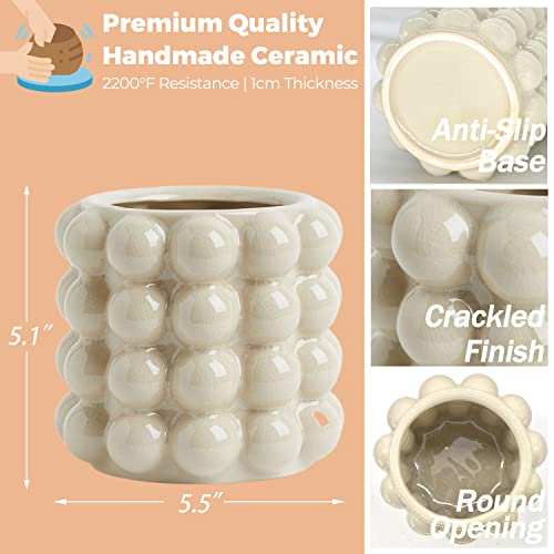 Bubble Vase, Beige Ceramic Vase for Flowers, Short Vases for Boho Decor, Decorative Vases for Flowers, Living Room, Bedroom, Office, Fireplace, Mantel, Coffee Table, 5 Inches - color: Beige, size: Medium