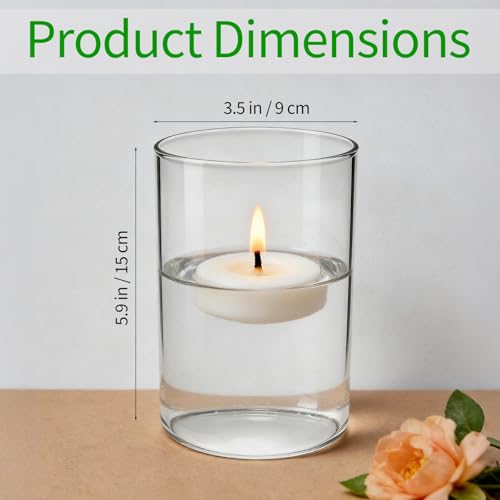 12 Pack Glass Cylinder Vases for Centerpieces, 6 Inches Tall Clear Flower Bud Vases for Wedding Decorations, Hurricane Floating Candle Holder for Home, Party and Table Shelf